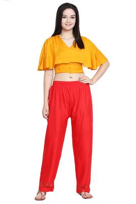 Red Color Plain Lace Plazo 1