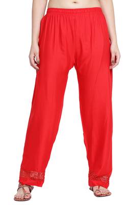 Red Color Plain Lace Plazo 2