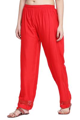 Red Color Plain Lace Plazo 3