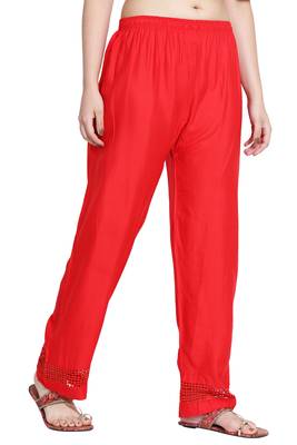 Red Color Plain Lace Plazo 4