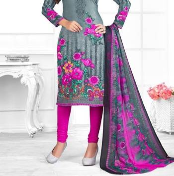 Multicolor Printed Crepe Unstitched Salwar With Dupatta 3