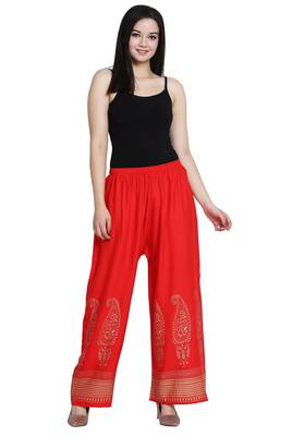 Red Color Gold Print Plazo 1