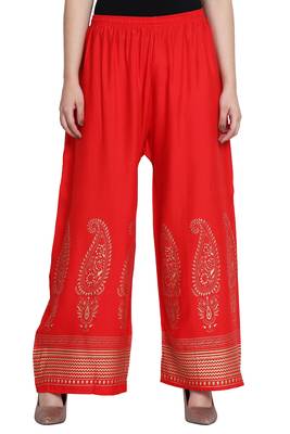 Red Color Gold Print Plazo 2