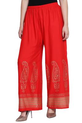 Red Color Gold Print Plazo 3