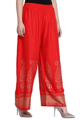 Red Color Gold Print Plazo 4