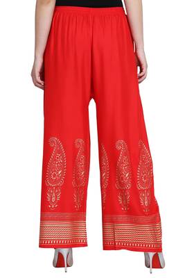Red Color Gold Print Plazo 5