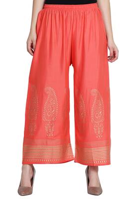 Peach Color Gold Print Plazo 2