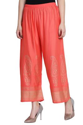 Peach Color Gold Print Plazo 3