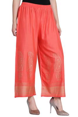 Peach Color Gold Print Plazo 4
