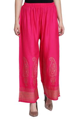 Pink Color Gold Print Plazo 2