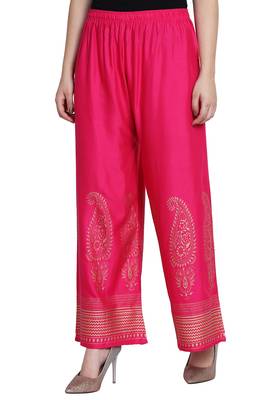 Pink Color Gold Print Plazo 3