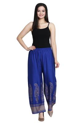 Royal Blue Color Gold Print Plazo 1