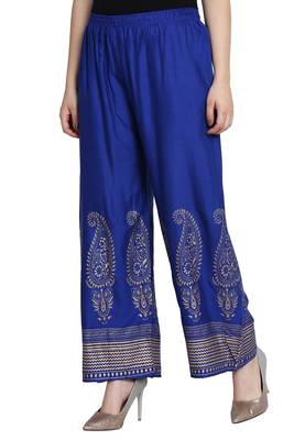 Royal Blue Color Gold Print Plazo 3