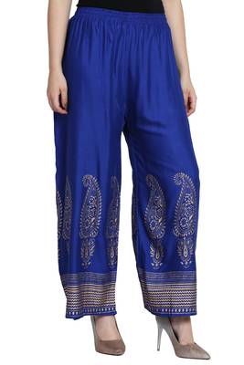 Royal Blue Color Gold Print Plazo 4