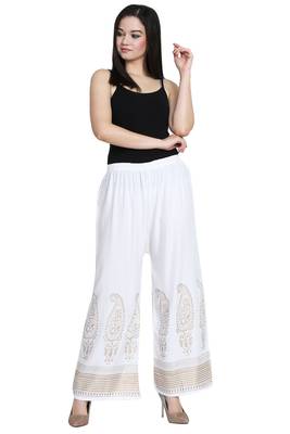 White Color Gold Print Plazo 1