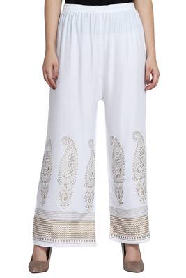 White Color Gold Print Plazo 2