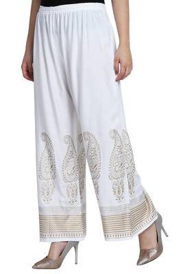 White Color Gold Print Plazo 3