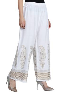 White Color Gold Print Plazo 4