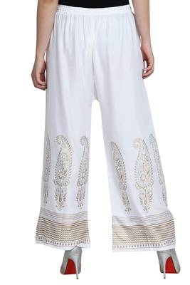 White Color Gold Print Plazo 5