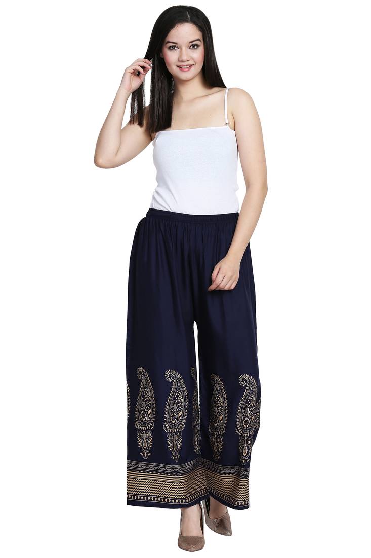Navy Blue Color Gold Print Plazo
