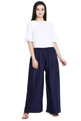 Navy Blue Color Plain Sarara Plazo 1