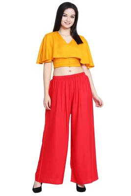 Red Color Plain Sarara Plazo 1