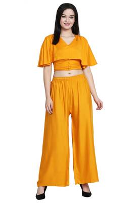 Yellow Color Plain Sarara Plazo 1