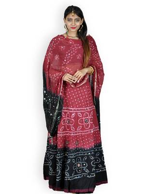 Maroon And Black Cotton Jaipuri Readymade Lehenga 1