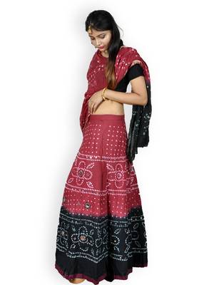 Maroon And Black Cotton Jaipuri Readymade Lehenga 2