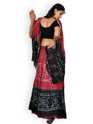 Maroon And Black Cotton Jaipuri Readymade Lehenga 3