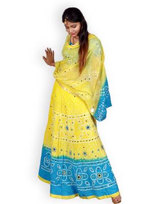 Yellow And Firozi Cotton Jaipuri Readymade Lehenga 2