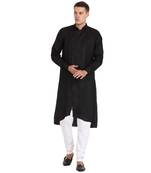 Men'S Zig Zag Black Cotton Long Kurta