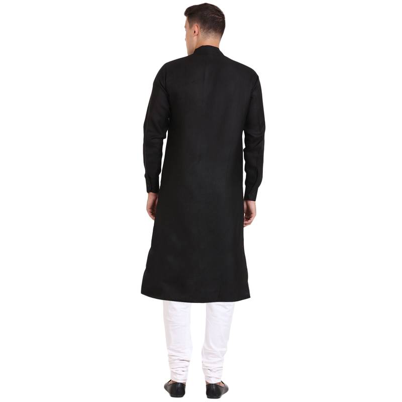 Men'S Zig Zag Black Cotton Long Kurta