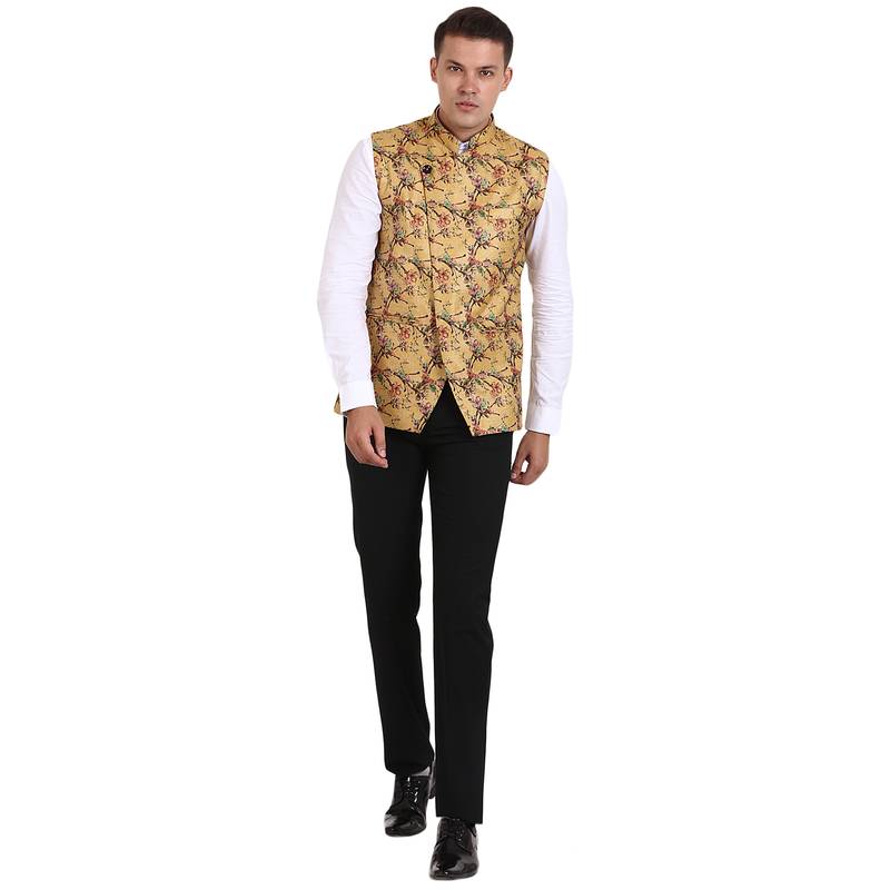 Multicolor Jute Print Nehru Jacket