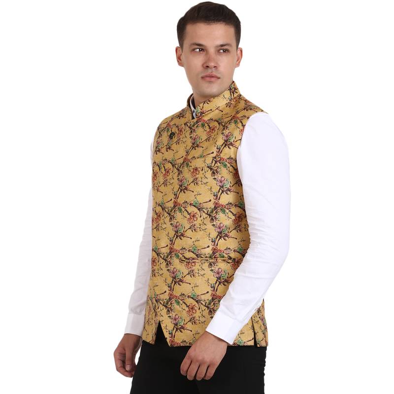 Multicolor Jute Print Nehru Jacket