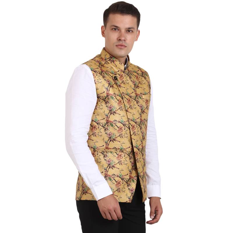 Multicolor Jute Print Nehru Jacket