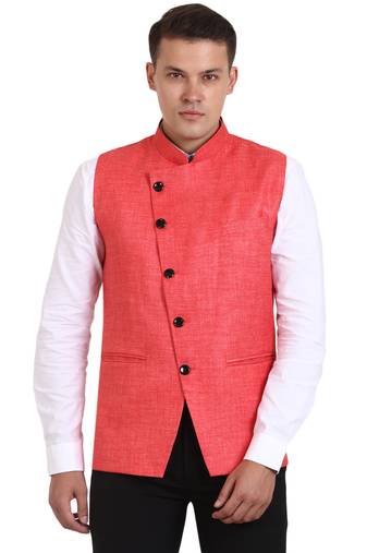 Pink Jute Solid Nehru Jacket
