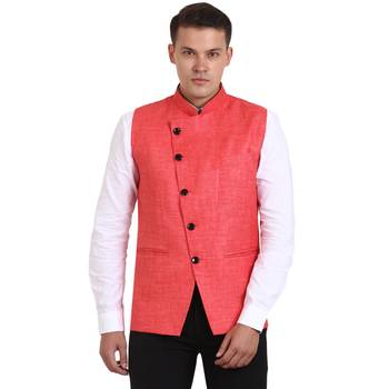 Pink Jute Solid Nehru Jacket 1