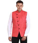 Pink Jute Solid Nehru Jacket