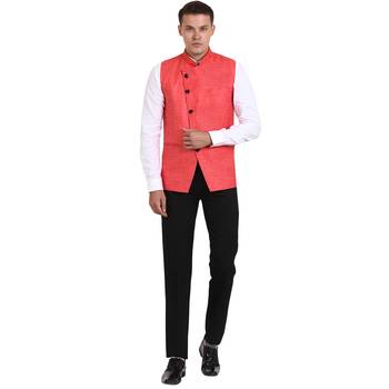 Pink Jute Solid Nehru Jacket 2