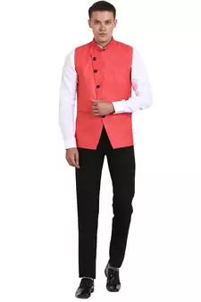 Pink Jute Solid Nehru Jacket