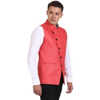 Pink Jute Solid Nehru Jacket 3