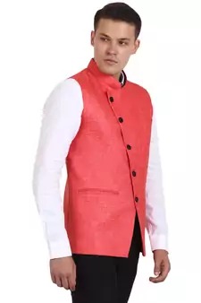 Pink Jute Solid Nehru Jacket