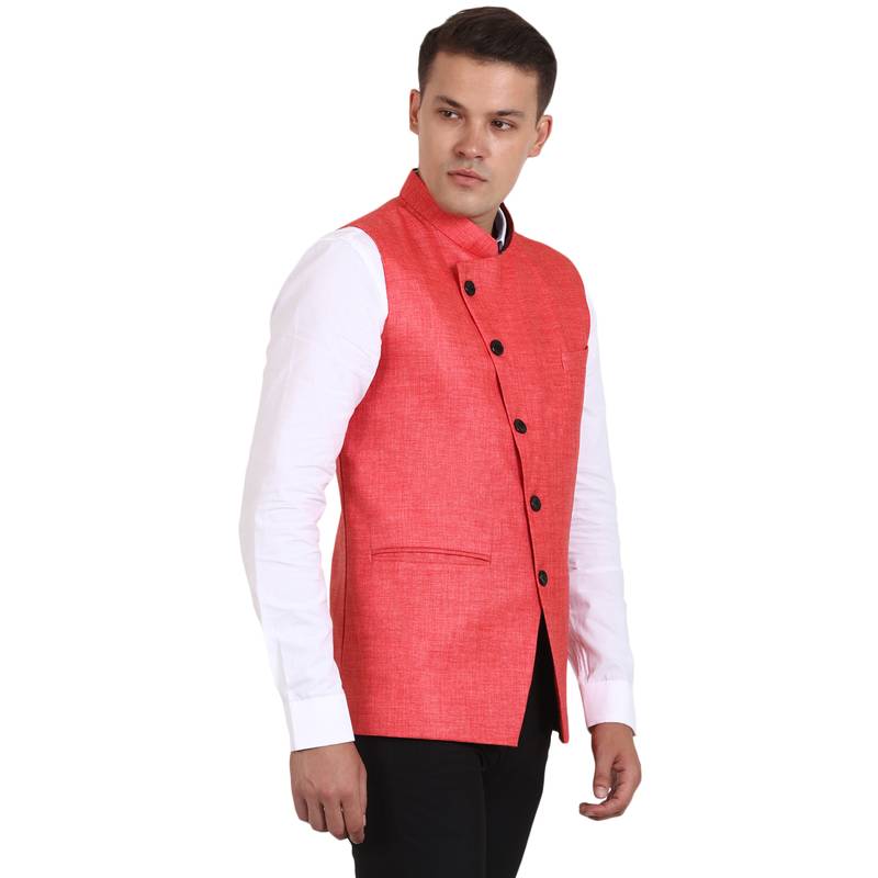 Pink Jute Solid Nehru Jacket