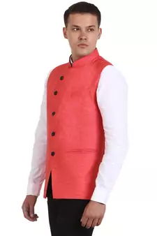 Pink Jute Solid Nehru Jacket