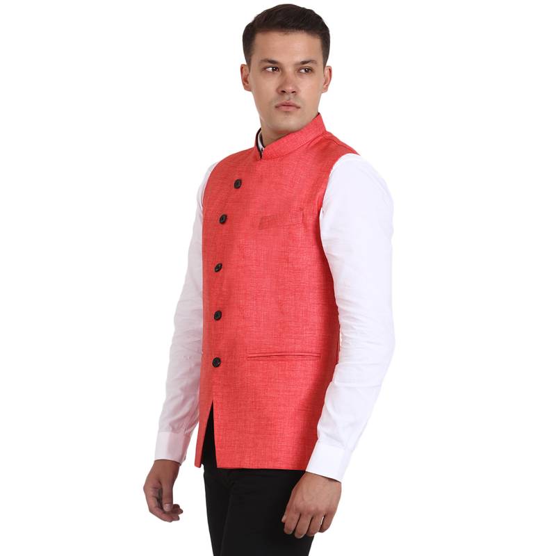 Pink Jute Solid Nehru Jacket