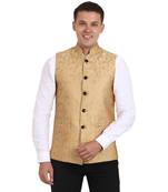 Golden Banarasi Print Nehru Jacket