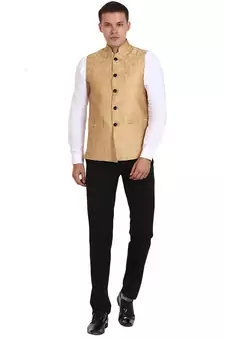 Golden Banarasi Print Nehru Jacket