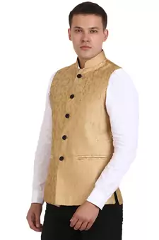 Golden Banarasi Print Nehru Jacket