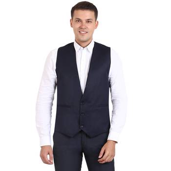 Blue Solid Cottonpoly Waistcoat 1